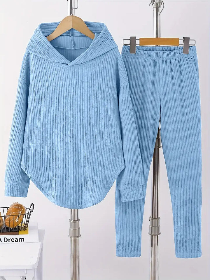 Damen lässiger Sweat-Pulli und -Hose Set mit strukturiertem Design Drune