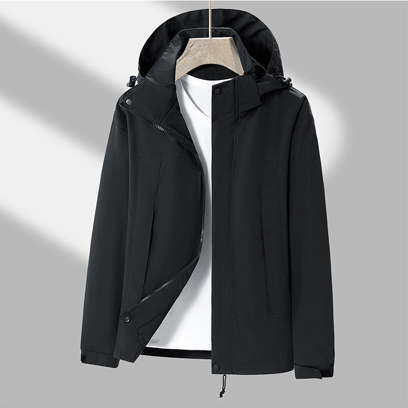 Herren leichte Softshelljacke mit kontrast-Schulterpaneel, verstellbarer Kapuze und Klettmanschetten Drune