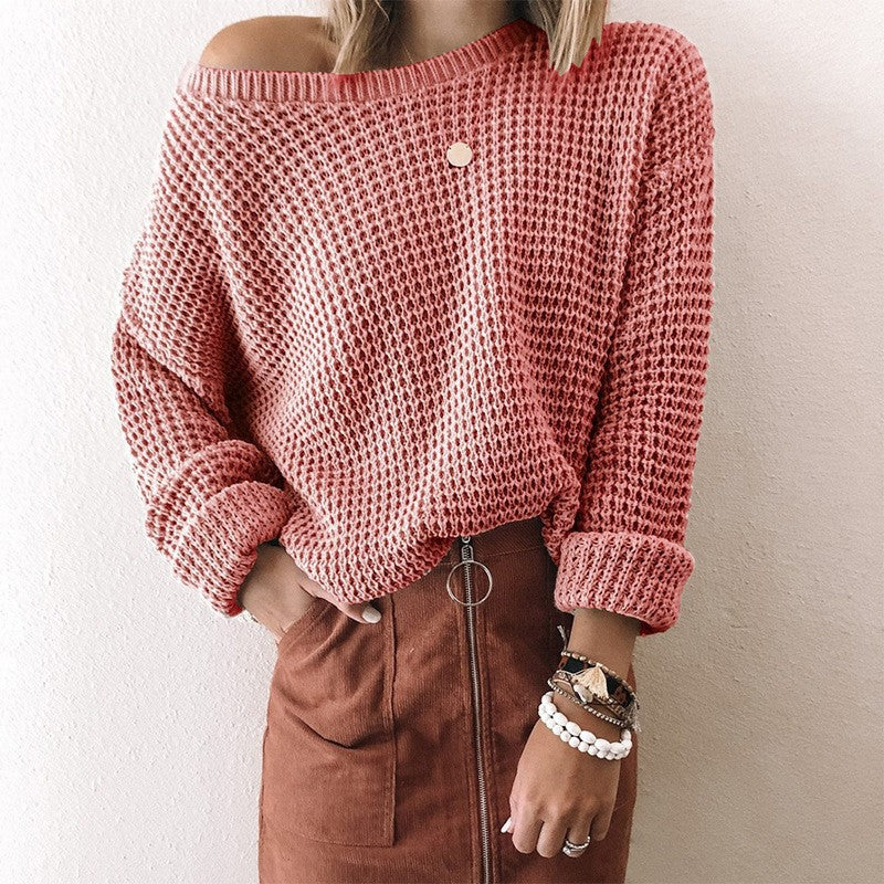 Damen lässiger Strickpullover im modernen Netzdesign Drune