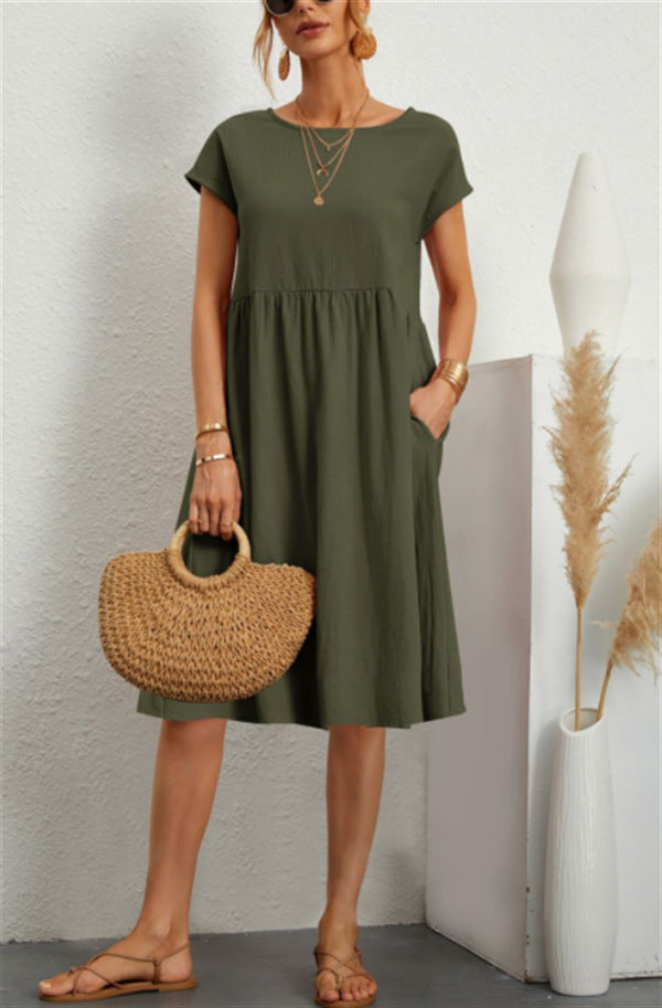 Damen Freizeitleinenkleid mit leichtem Schnitt und Taschen Drune