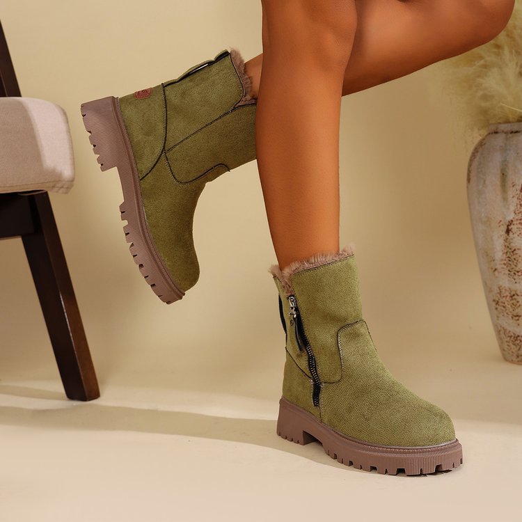 Damen Gefütterte Wildlederoptik Stiefeletten mit Teddyfutter, seitlichem Reißverschluss und profilierter Gummisohle Drune
