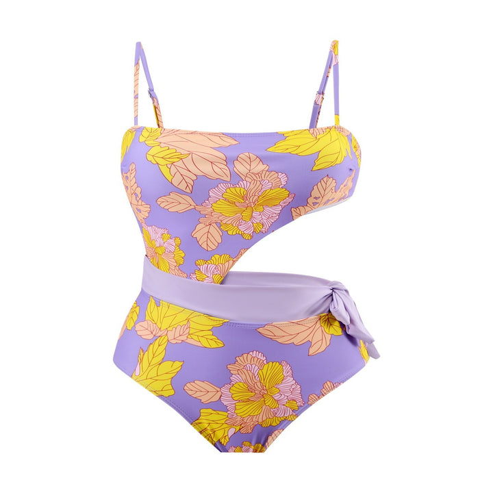 Damen Einteiler Badeanzug mit floralem Design und Wickelrock Drune