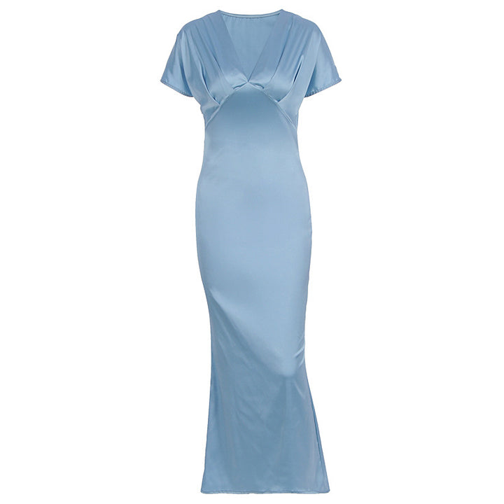 Damen Maxikleid mit elegantem Wickeloberteil und fließendem Saum Drune