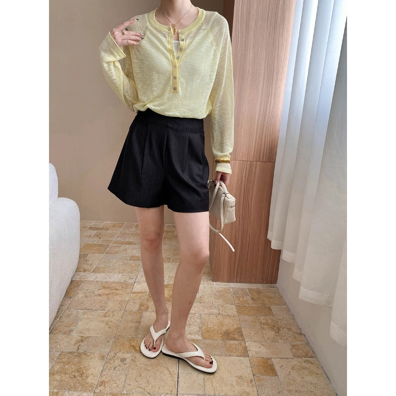 Damen elegantes Shorts-Set mit geschlitzen Bein und hohem Bund Drune