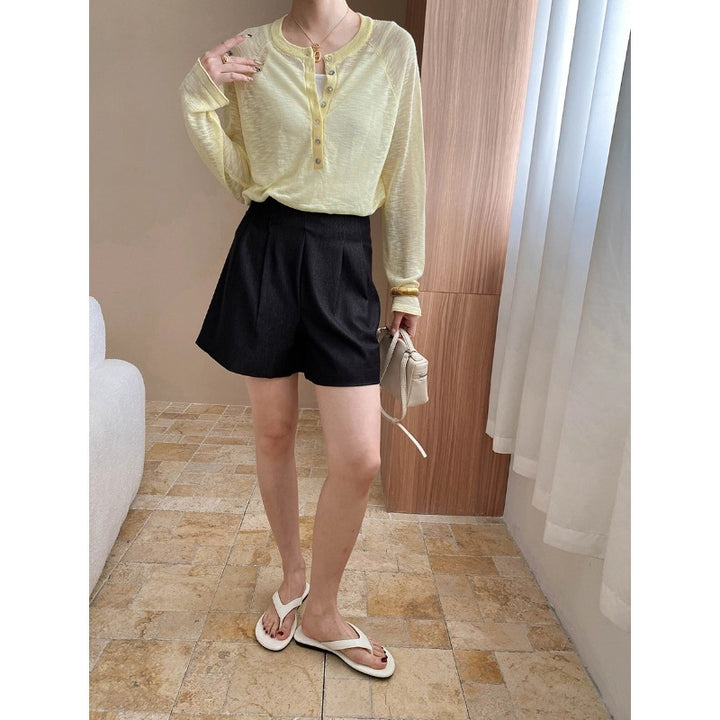 Damen elegantes Shorts-Set mit geschlitzen Bein und hohem Bund Drune