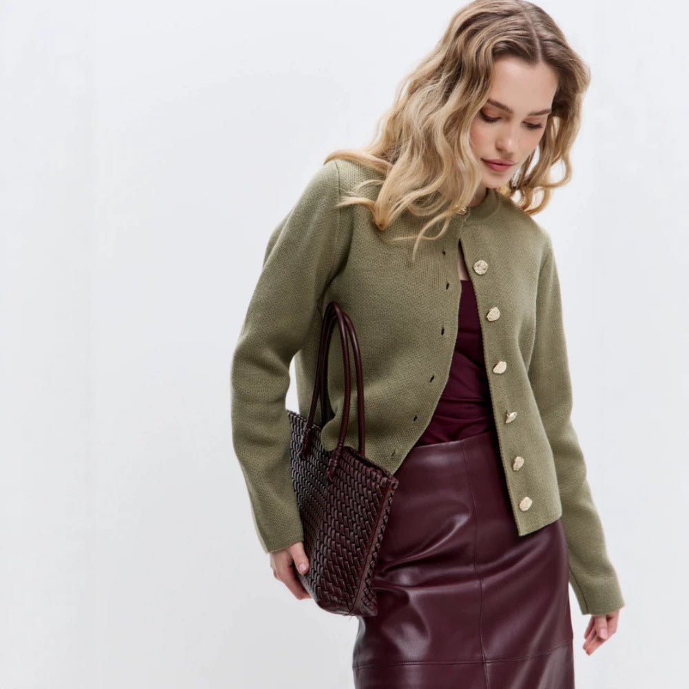 Damen Elegante Strickjacke mit Perlenknöpfen Drune