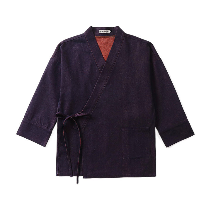 Damen Leichte zweifarbige Kimono-Jacke mit Bindebändern und kontrastiertem Innenfutter Drune