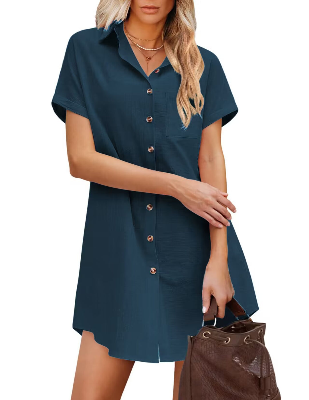 Damen Hemdblusenkleid aus strapazierfähigem Leinenmix mit Knopfdetail und Brusttasche Drune