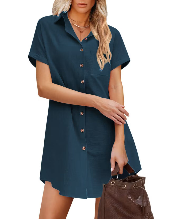 Damen Hemdblusenkleid aus strapazierfähigem Leinenmix mit Knopfdetail und Brusttasche Drune