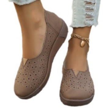Damen luftige Slip-On Ballerinas mit filigranem Lochmuster Drune