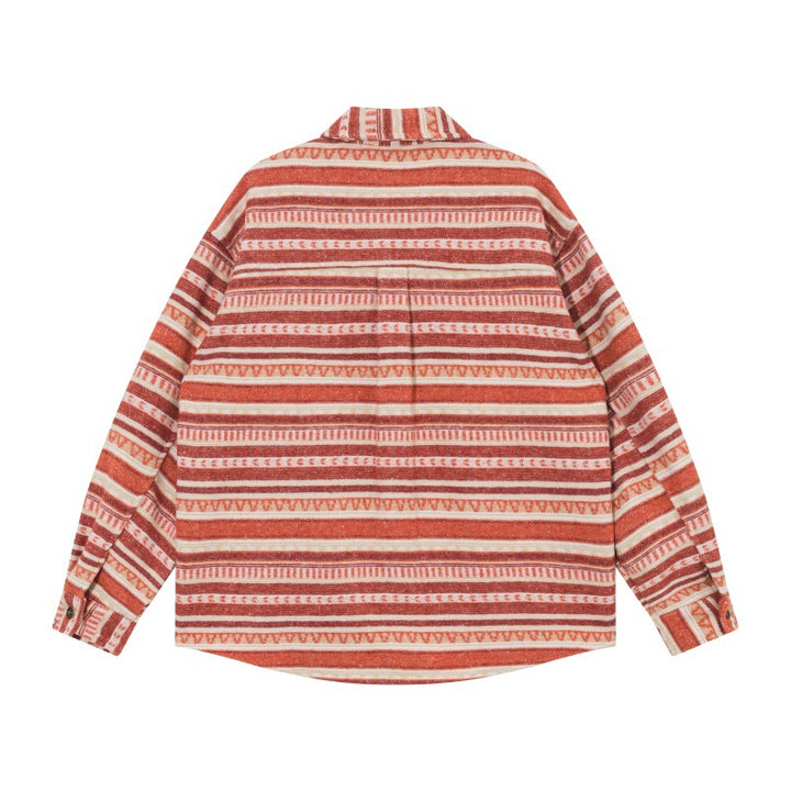 Unisex Oversize-Strickshirtjacke im Ethno‑Streifenmuster mit Pattentaschen Drune