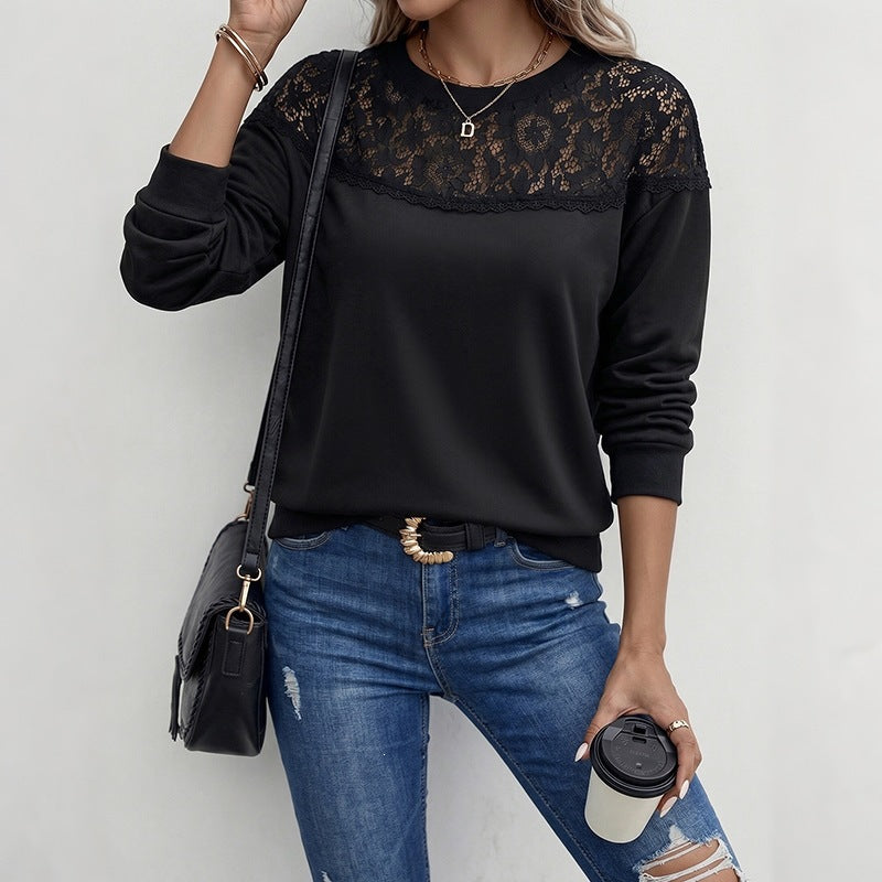 Damen Eleganter Pullover mit Spitzenbesatz Drune