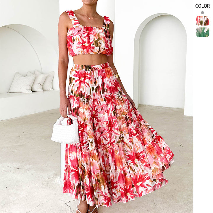 Damen Maxikleid mit luftiger Bluse und voluminösem Rock Drune