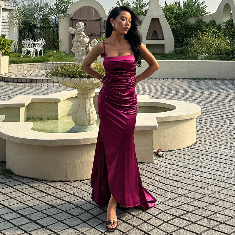 Damen Elegantes Maxikleid mit raffinierten Raffungselementen Drune