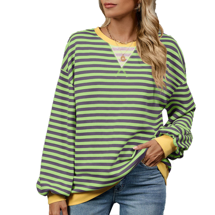 Damen lässiger Sweatshirt mit modischem Streifenmuster und weit geschnittenen Ärmeln Drune