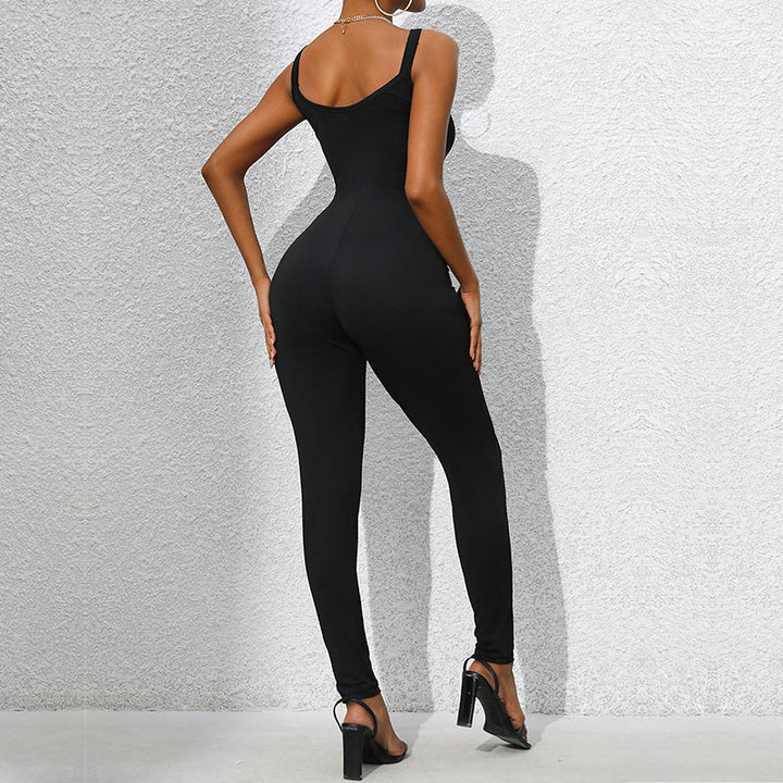 Damen Jumpsuit mit dekorativen Schulterringen Drune