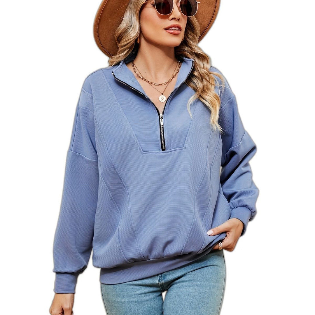 Damen Sweatshirt mit halbem Zipper und dekorativen Nähten Drune