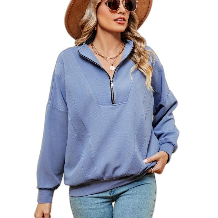 Damen Sweatshirt mit halbem Zipper und dekorativen Nähten Drune