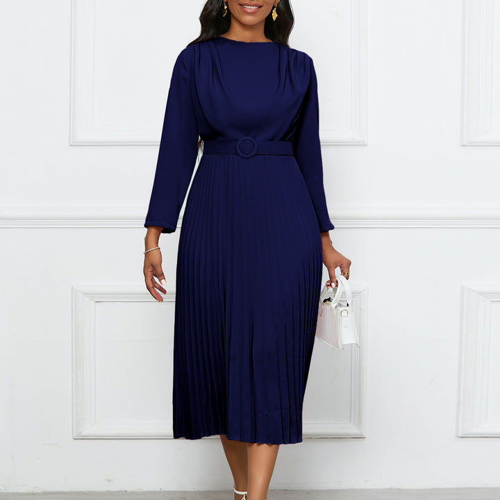 Damen Plisseekleid mit angesetztem Gürtel und eleganten Falten Drune