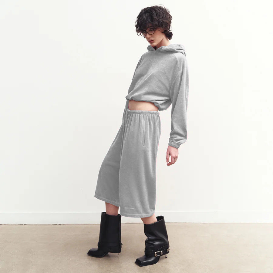 Damen kuscheliges Fleece-Loungewear-Set mit weiten Hosen und praktischen Taschen Drune