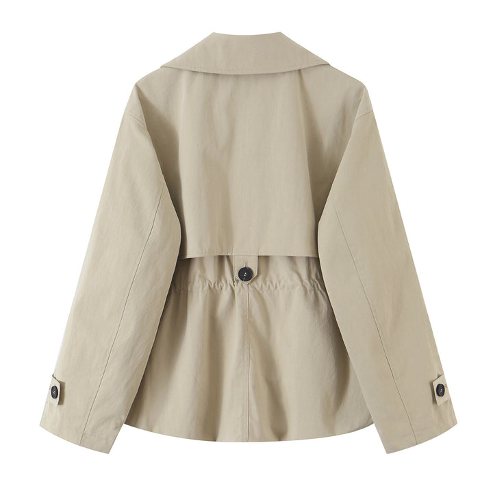 Damen Kurzer taillierter Trenchcoat mit Kordelzug und weitem Revers Drune