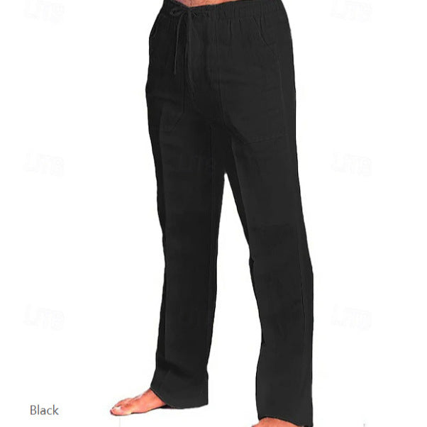 Herren leichte Freizeit-Hose im Leinenlook mit Tunnelzugbund, geradem Bein und atmungsaktivem Material Drune