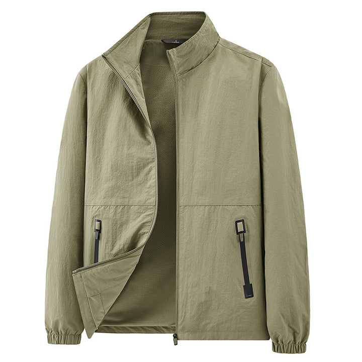 Herren Minimalistische Funktionsjacke mit Stehkragen, atmungsaktivem Meshfutter und wasserabweisenden Reißverschlüssen Drune