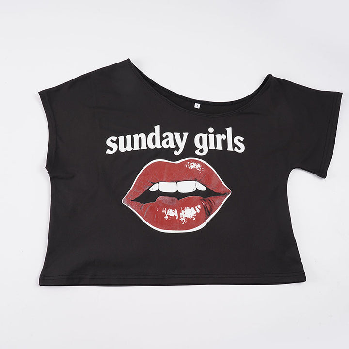 Damen Oversized T-Shirt mit kreativem Lippen-Print Drune
