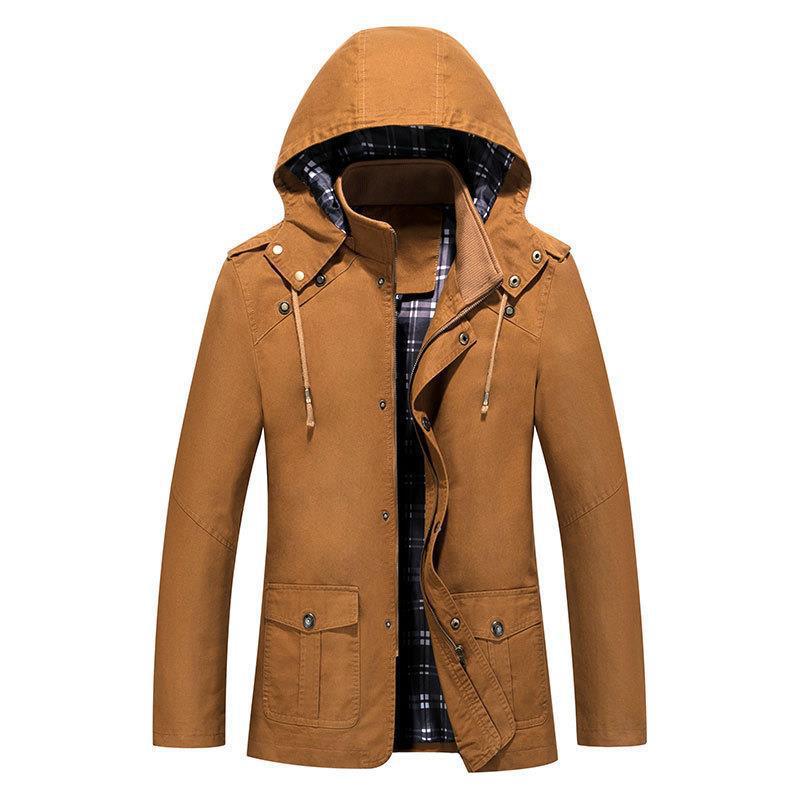 Herren Leichter Kapuzenparka mit kariertem Innenfutter und Multifunktions-Taschen Drune