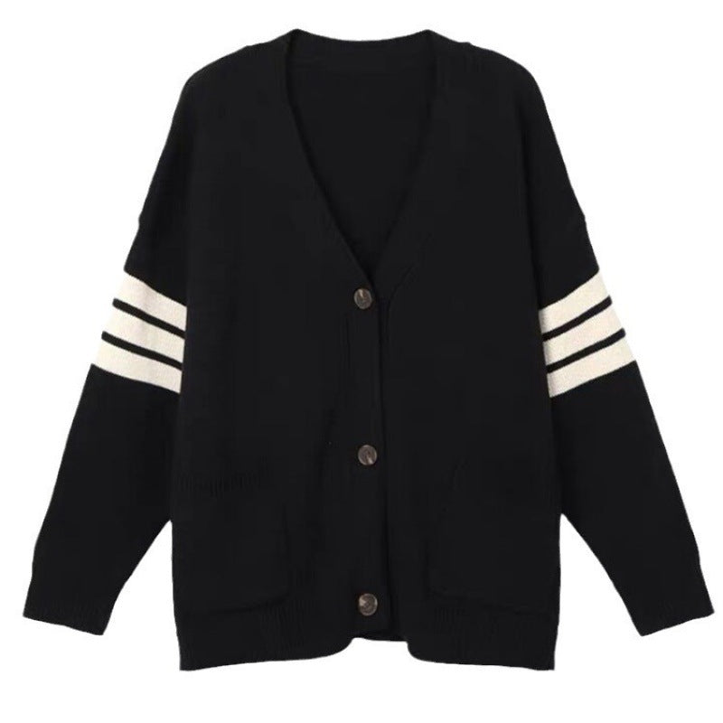 Damen Strickcardigan mit lässigen Taschen und kontrastierenden Streifen Drune