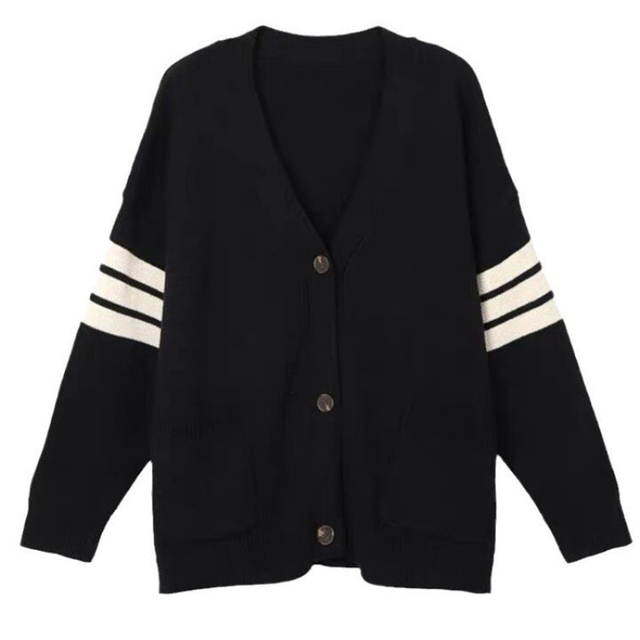 Damen Strickcardigan mit lässigen Taschen und kontrastierenden Streifen Drune