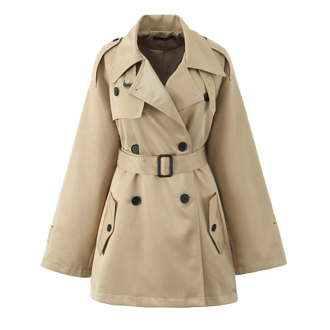 Damen modische Trenchjacke mit Taillengürtel und praktischen Taschen Drune