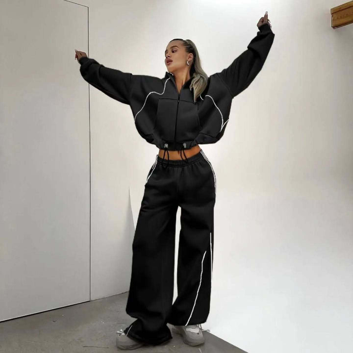 Damen sportlicher Jogginganzug mit weitem Schnitt und Reißverschluss Drune