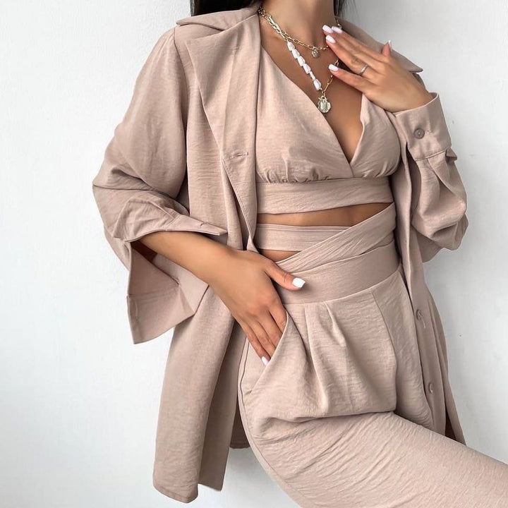 Damen Elegantes Zweiteiler-Set mit fließendem Stoff und tailliertem Design Drune