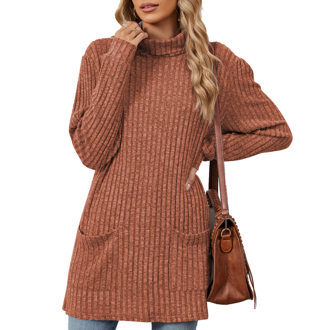 Damen Oversize Strickpullover mit hochgeschlossenem Kragen und praktischen Taschen Drune