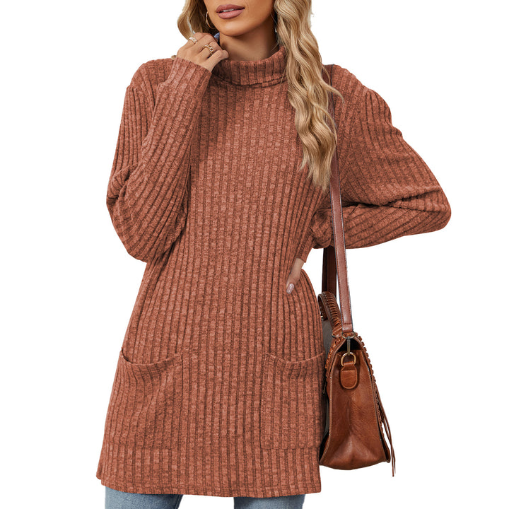 Damen Oversize Strickpullover mit hochgeschlossenem Kragen und praktischen Taschen Drune