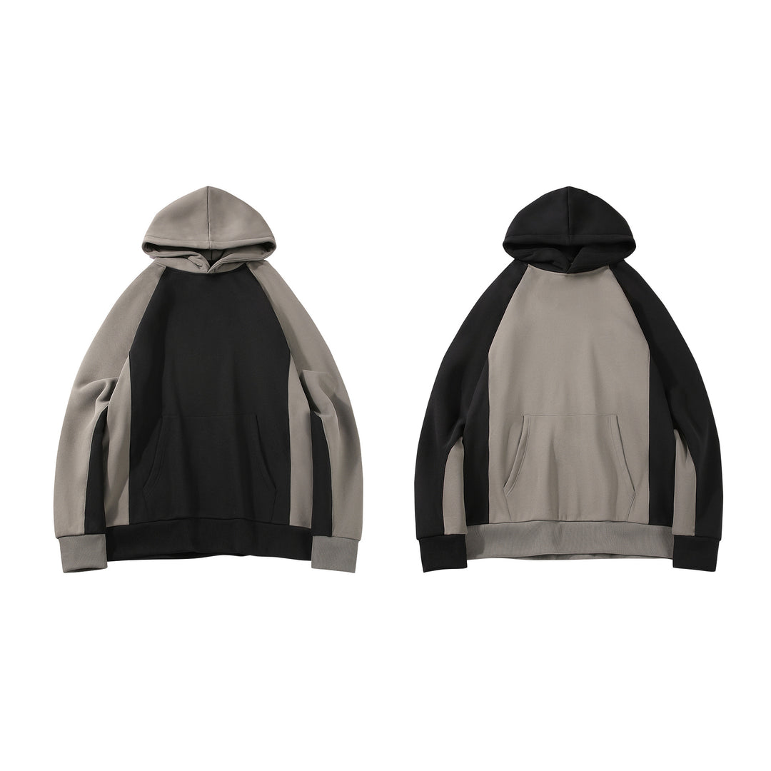 Herren Kapuzenpullover im Colourblock-Design mit Raglanärmeln, Kängurutasche und geripptem Saum Drune