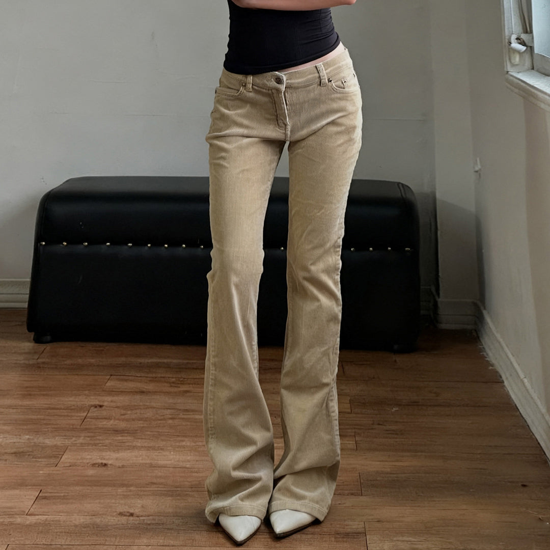 Damen nan Corduroy Schlaghose mit hoher Taille, figurformenden Nähten und weitem Bootcut Drune