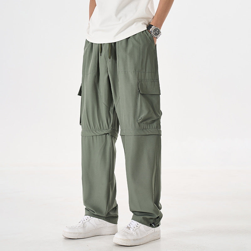 Herren wandelbare Cargo-Zip-Hose mit abnehmbaren Oberschenkeln, großformatigen Pattentaschen und elastischem Kordelbund Drune
