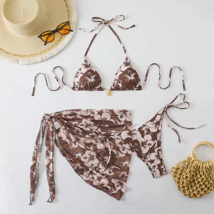 Damen Triangel-Bikini-Set mit Wickelrock und floralem Design Drune