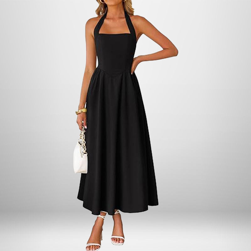 Damen Maxikleid mit schulterfreiem Halterneck und fließendem Rock Drune
