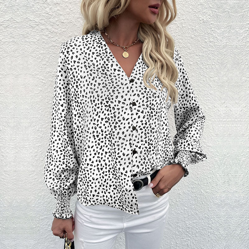 Damen Bluse mit modernem Punktedesign und elastischen Ärmeln Drune