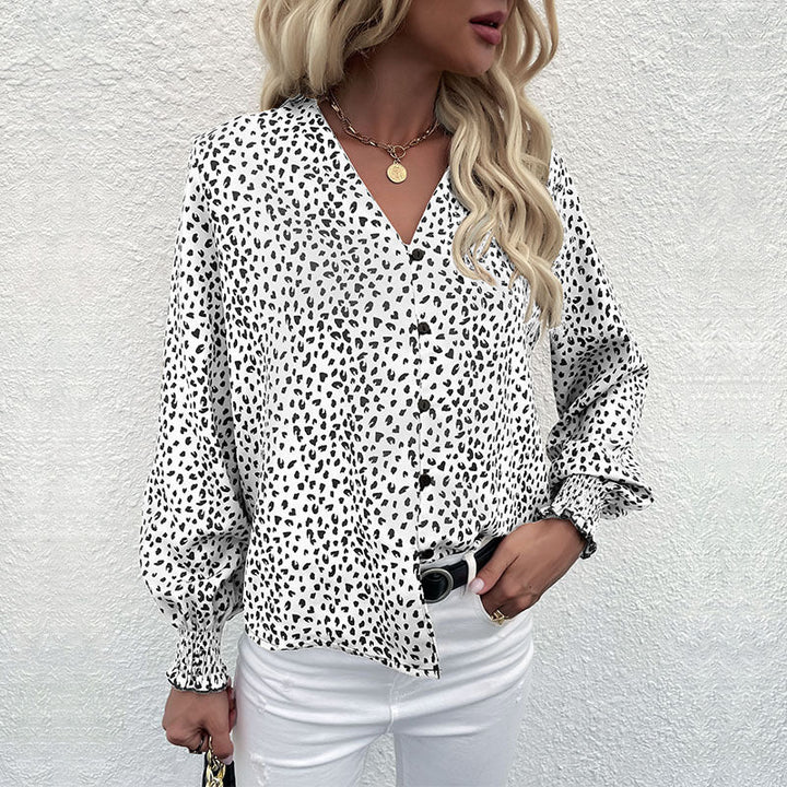 Damen Bluse mit modernem Punktedesign und elastischen Ärmeln Drune