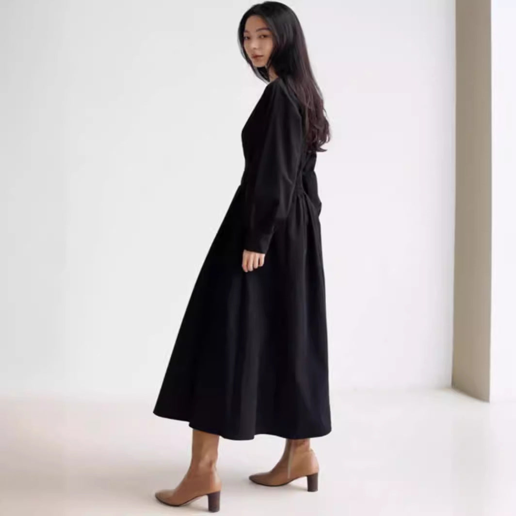 Damen Maxikleid mit Taillenabnähern, Rundhalsausschnitt und voluminösen Manschetten Drune