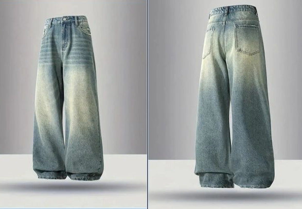 Damen weite High-Waist Jeans im Used-Look Drune