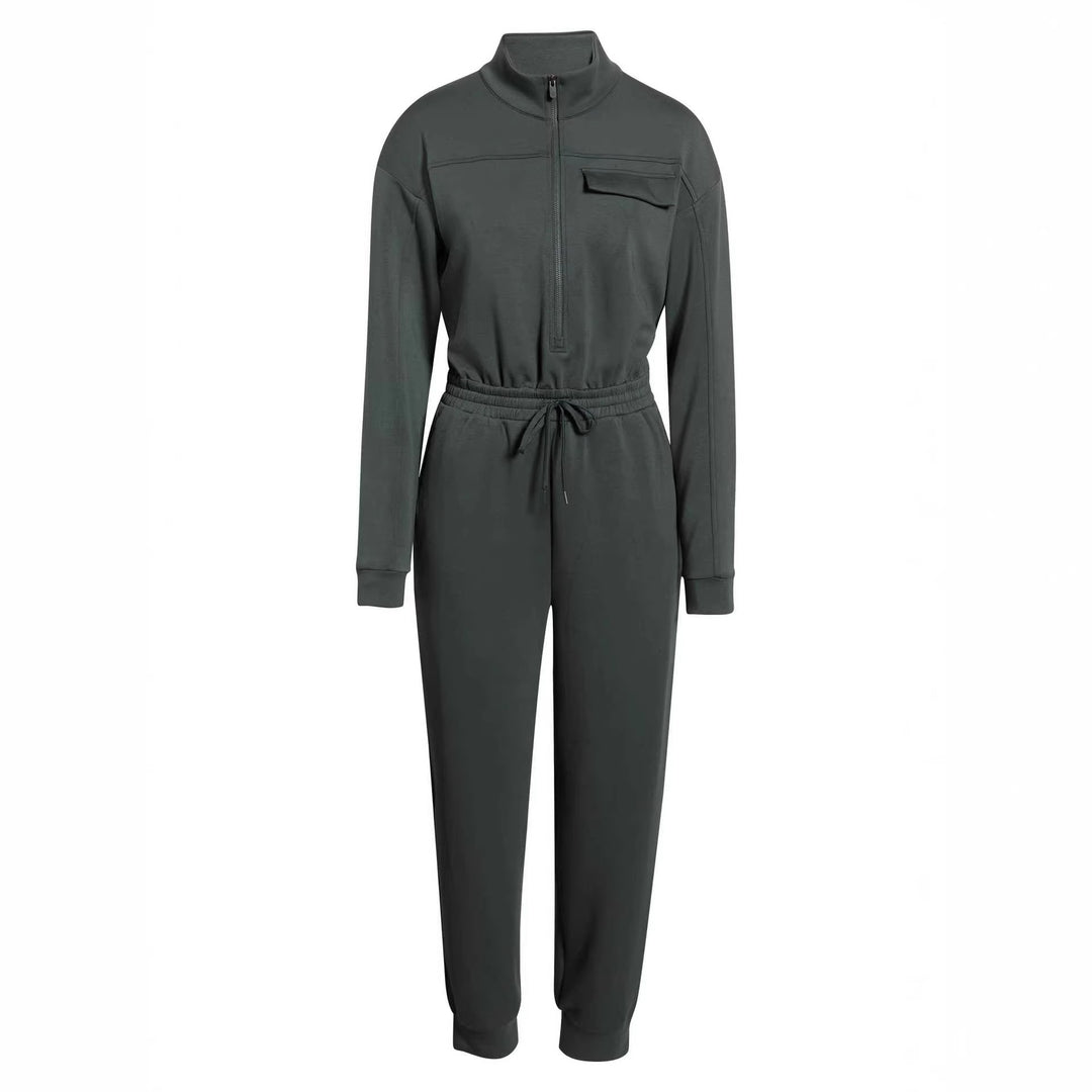 Damen Modischer Jumpsuit mit Stehkragen und Kordelzug
