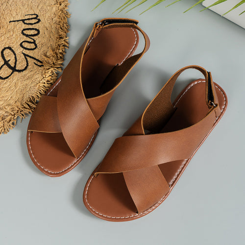 Damen  leichte Leder Sandalen mit gekreuzten Riemen und gepolsterter Laufsohle Drune