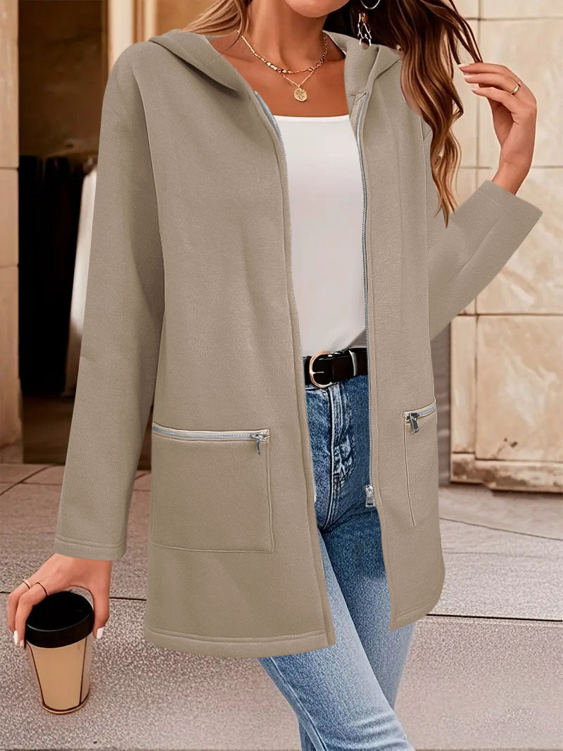 Damen Longline Oversize-Jacke mit durchgehendem Reißverschluss und Zipper-Taschen Drune