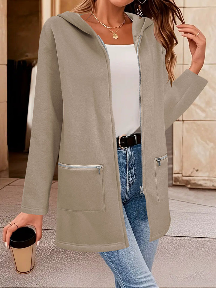 Damen Longline Oversize-Jacke mit durchgehendem Reißverschluss und Zipper-Taschen Drune