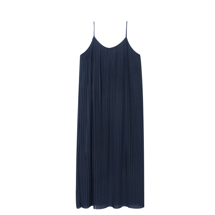 Damen Maxikleid mit plissierten Falten und schmalen Trägern Drune